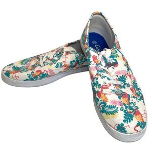 Canvas Lace-Up Sneakers Pink Flamingo Green Tropical Beach Flats Shoes Size 10
